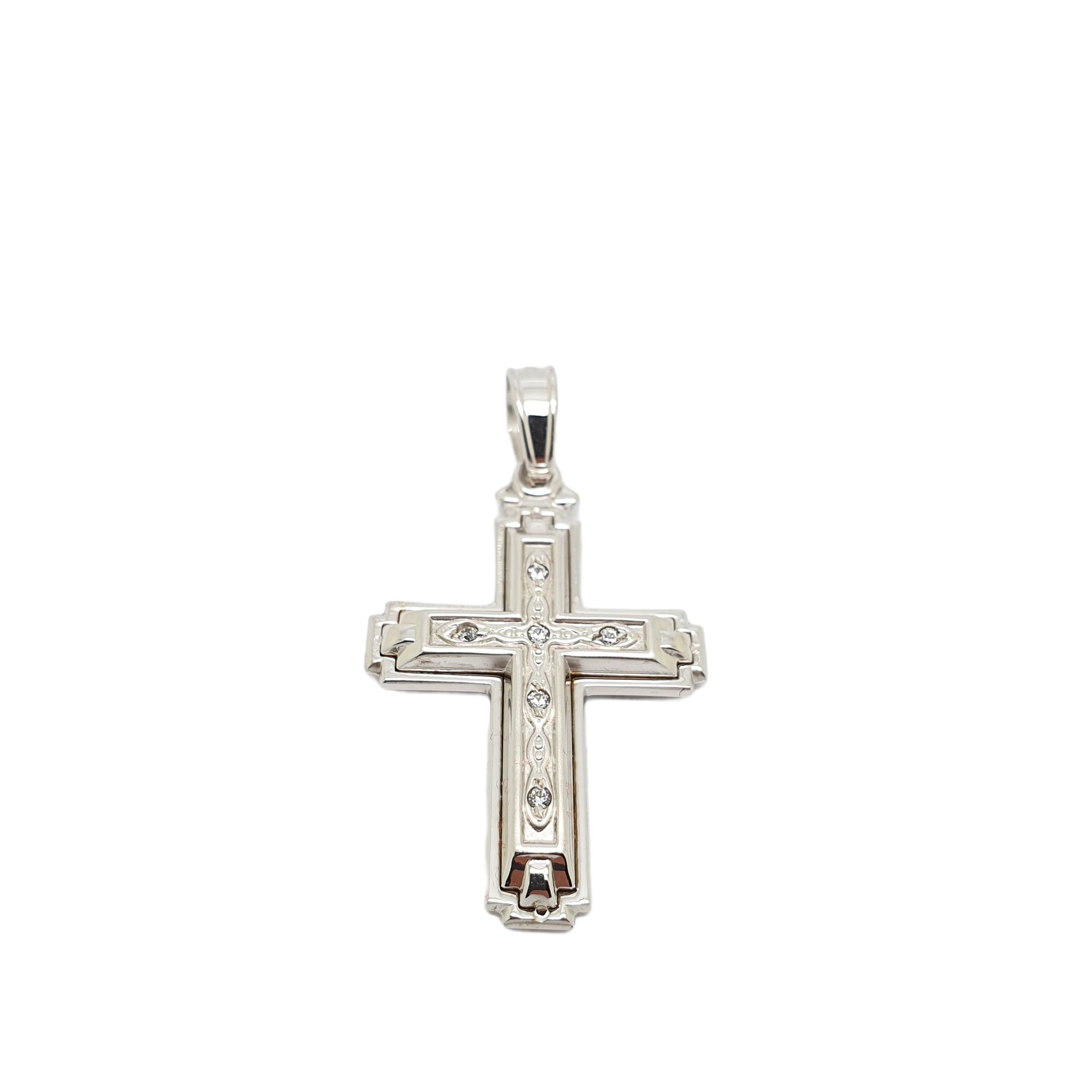 Croce in oro bianco k14 con zirconi cubici (code H1825)